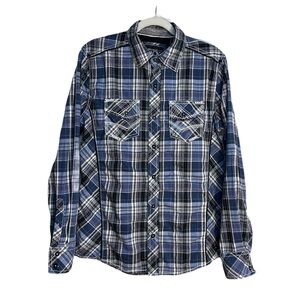 Men's Buckle Black Standard Fit sz S Western Button Down Long Sleeve Blue Gray